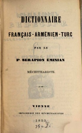 Dictionnaire français-arminien-turc