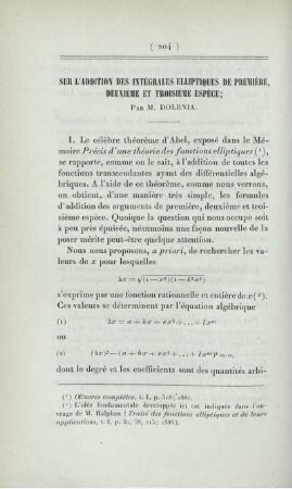 Sur l'addition des intégrales elliptiques de premiére deuxième et troisième espèce.