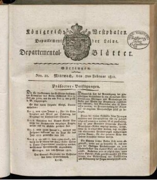 Nro. 11. Mittwoch, den 5ten Februar 1812 [-] Nro. 20. Sonnabend, den 7ten März 1812