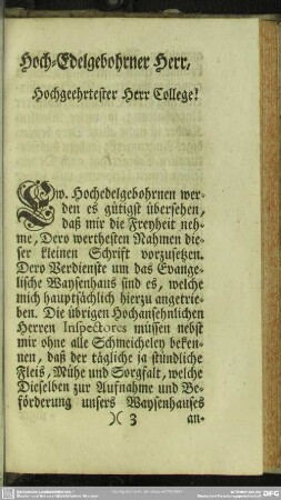 Hoch-Edelgebohrner Herr, Hochgeehrtester Herr College!