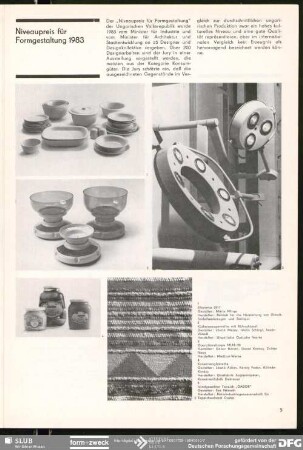 Niveaupreis für Formgestaltung 1983 : Niveaupreis für Formgestaltung 1983