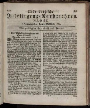 Sonnabends: den 8. October 1774.