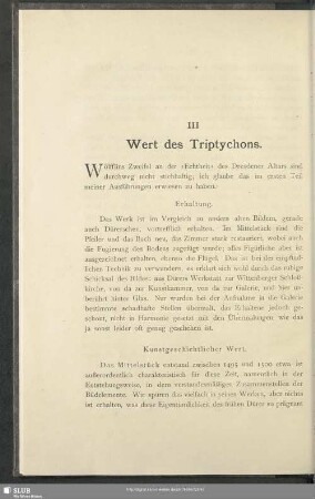 III. Wert des Triptychons