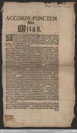 Accords-Puncten Von Mitau : [Im Lager bey Mietau, den 3. September 1705]