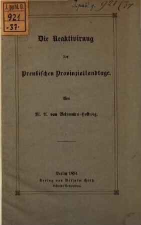 Die Reaktivierung der preußischen Provinziallandtage