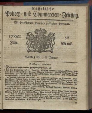 5tes Stueck, Montag den 30ten Januar. 1786