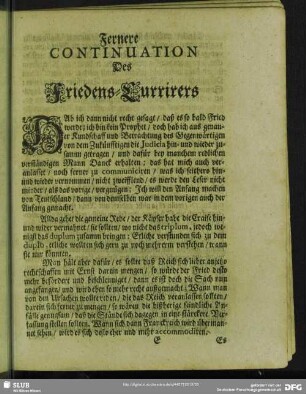 Fernere Continuation Des Friedens-Currires