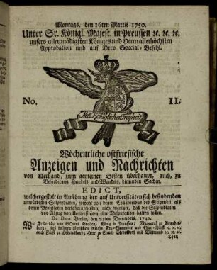No. 11. Montags, den 16ten Martii 1750.