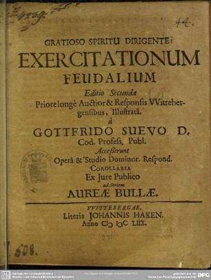 Exercitationum feudalium : responsis Wittebergensibus illustrata