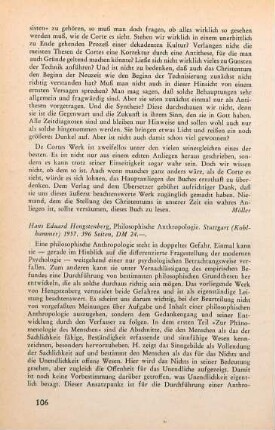 106-107 [Rezension] Hengstenberg, Hans-Eduard, Philosophische Anthropologie