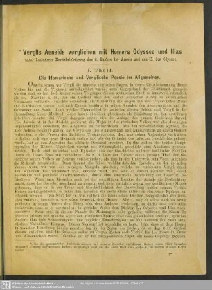 Vergils Aeneide verglichen mit Homers Odyssee und Ilias unter besonderer Berücksichtigung des 6. Buches der Aeneis und des 11. der Odyssee