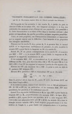 PROPRIÉTÉ FONDAMENTALE DES COURBES PARALLÈLES.