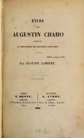 Étude sur Augustin Chaho, auteur de la Philosophie des religions comparées