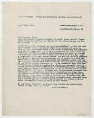 Brief von Raoul Hausmann an Astro-Gesellschaft m.b.H. Berlin