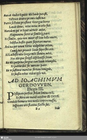 Ad Ioachimum Gerdowen. Elegia III.