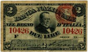 Geldschein, 2 Lire, 25.7.1866