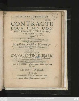 Disputatio Iuridica De Contractu Locationis- Conductionis Utilissimo Et Frequentissimo