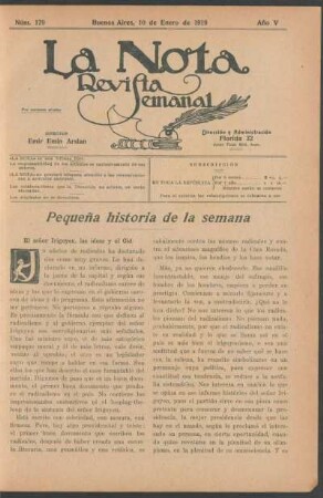 Pequeña historia de la semana : El señor Irigoyen, las ideas y el Cid [y] Magistrado de la república