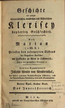 Geschichte der ganzen österreichischen, weltlichen und klösterlichen Klerisey beyderley Geschlechtes, 5. Das Innerösterreich
