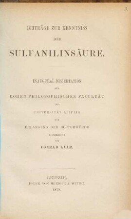 Beitraege zur Kenntniss der Sulfanilinsaeure : Inaug. Diss.
