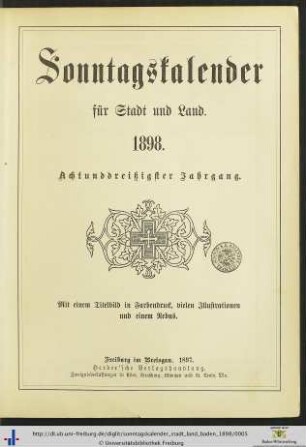 38. Jahrgang: Sonntagskalender für Stadt und Land