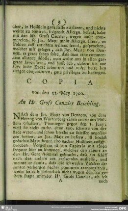 Copia von den 22. Mey 1700