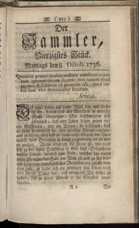 Vierzigstes Stück. Montags den 8. Octob. 1736.