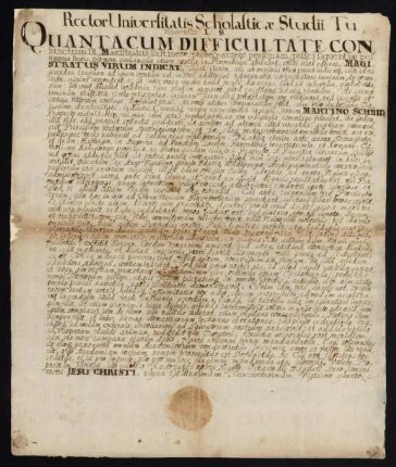 Todesanzeige des Martin Schmid, Praefectus Tübingensis, 1624.