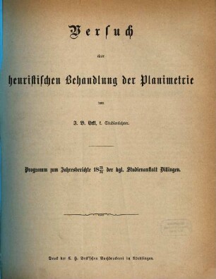 Jahres-Bericht über das Kgl. Bayer. Lyceum, Gymnasium und über die Lateinschule zu Dilingen. 1873/74