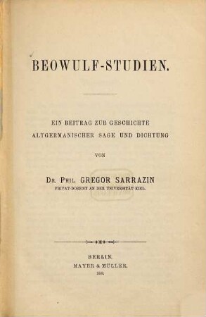 Beowulf-Studien : ein Beitrag zur Geschichte altgermanischer Sage und Dichtung