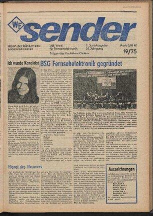 Betriebszeitung 'WF-Sender', Nr.19/1975 (1. Juniausgabe 1975)