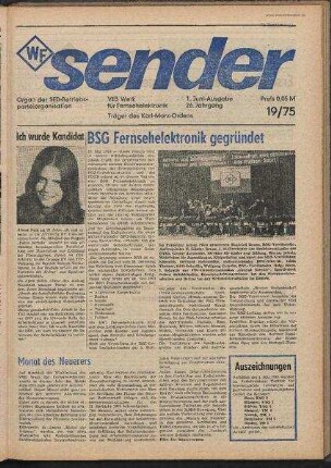 Betriebszeitung 'WF-Sender', Nr.19/1975 (1. Juniausgabe 1975)