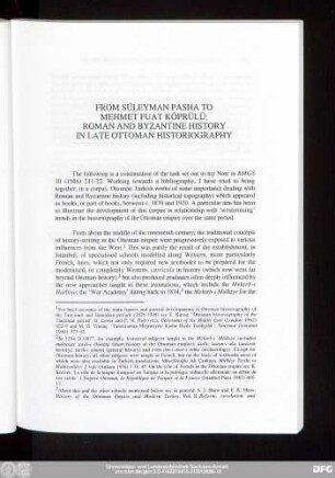 From Süleyman Pasha To Mehmet Fuat Köprülü: Roman And Byzantine History In Late Ottoman Historiography