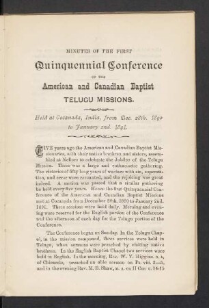 Held at Cocanada, India, from Dec. 28th. 1890 to January 2nd. 1891