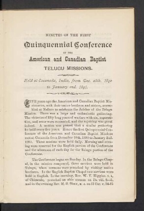 Held at Cocanada, India, from Dec. 28th. 1890 to January 2nd. 1891