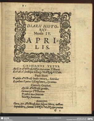 Diarii Historici Mensis IV. Aprillis