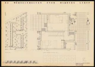 Einfamilienhäuser, Hamburg-Lurup: 68 Wohneinheiten für Hamburg-Lurup: Lageplan 1:500, Westansicht 1:200, Obergeschossschema, Grundriss EG 1:20
