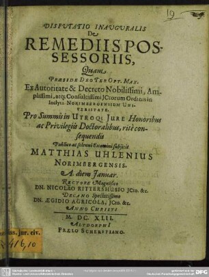De remediis possessoriis