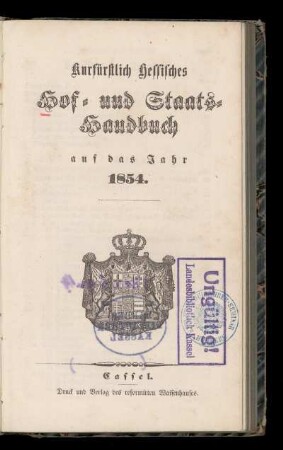 1854: Kurfürstlich hessisches Hof- und Staatshandbuch auf das Jahr 1854