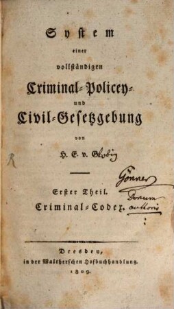 System einer vollständigen Criminal-, Policey- und Civil-Gesetzgebung. 1, Criminal-Codex