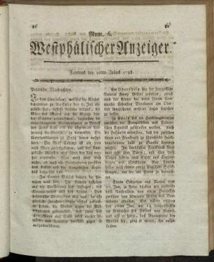 Num. 6. Freitags den 20ten Julius 1798. - Num. 9. Dienstags den 31ten Julius 1798.
