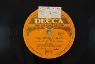 Trois chansons de Bilitis : No. 1: Le flûte de Pan; No. 3: Le tombeau des Naiades; No. 2: La chevelure / (Debussy)