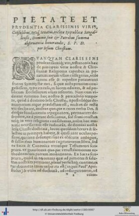 Viris Consulibus, totique Senatui Reipublicæ Sangallensis, Dominis suis et Patribus Salutem Plurimum Dicit David Vueterus