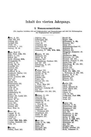 Inhalt des vierten Jahrgangs. I. Namenverzeichniss. - II. Sachregister.