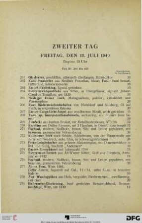 Zweiter Tag: Freitag, den 12. Juli 1940, Beginn 15 Uhr (Nr. 261-530)
