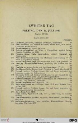 Zweiter Tag: Freitag, den 12. Juli 1940, Beginn 15 Uhr (Nr. 261-530)