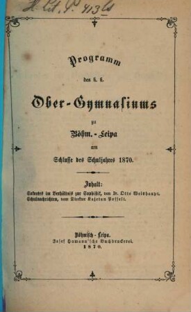Programm des K.K. Ober-Gymnasiums in Böhm.-Leipa, 1870