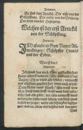 Welches ist der erst Artickel von der Schöpffung.