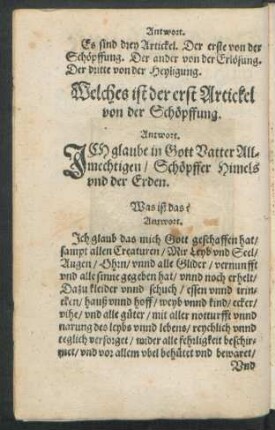 Welches ist der erst Artickel von der Schöpffung.