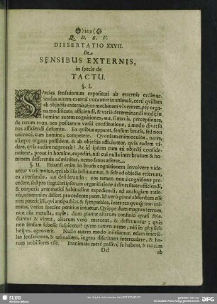 Dissertatio XXVII. De Sensibus Externis, in specie de Tactu